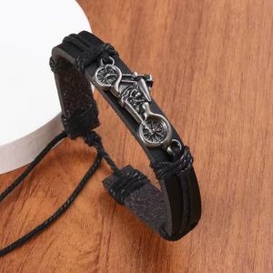 🏍️ New! Handmade Black PU Leather Vintage Motorcycle Leather Woven Bracelet
